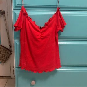 red off the shoulders crop top